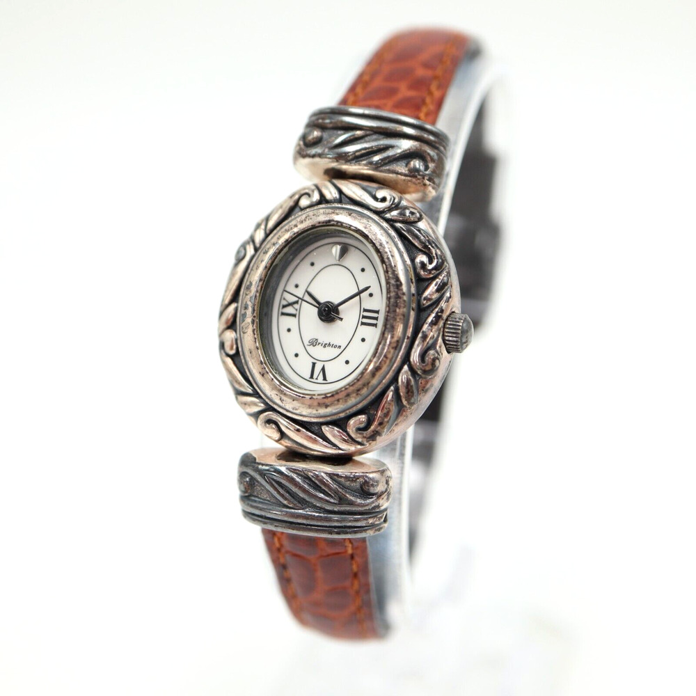 Brighton Paris Watch Women 27mm Oval Dial Brown Black Leather w New Battery